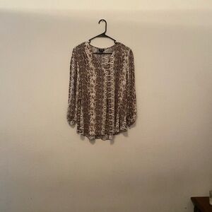 a.n.a Brown Snake Pattern V-Neck Blouse